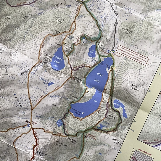 Cradle Mountain map with highlights of our walks in the Cradle Mountain National park.