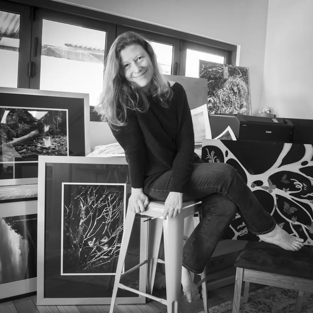 Photographic Artist Emma Coombes from the Elm & the Raven in her studio in Tasmania's Huon Valley